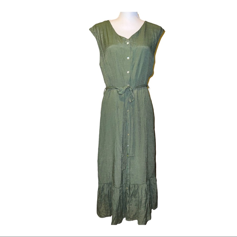 Nanette Lepore army green maxi dress with flounce hem